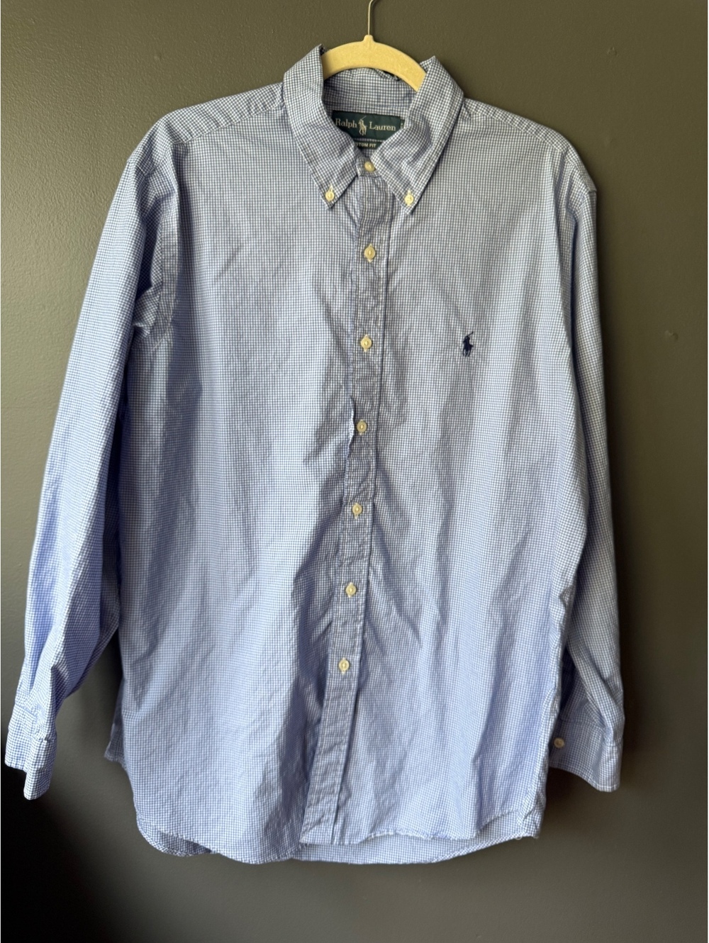 Ralph Lauren Custom Fit Blue Check Button-Down Shirt Size 16 1/2